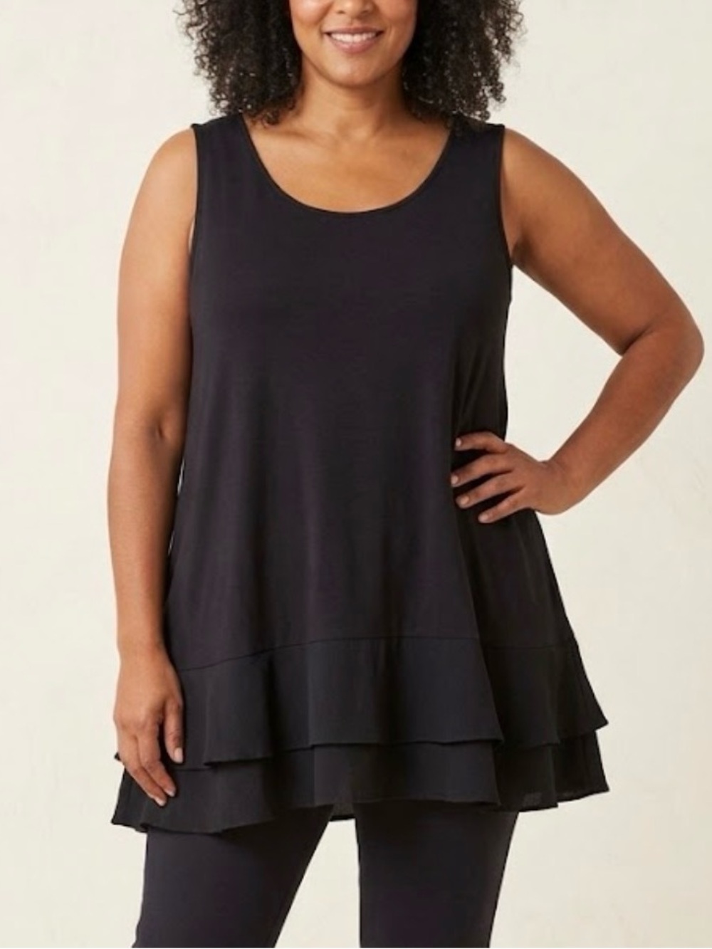 LOGO Layers by Lori Goldstein Petite Knit Tiered Hem Tank Black 3XP  -A704048